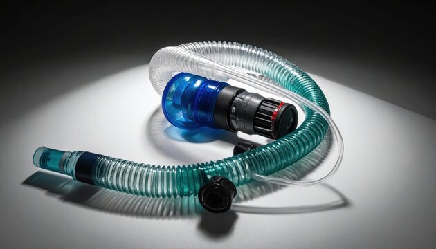 Medical endotracheal tube with inflatable cuff coiled on a sterile surface