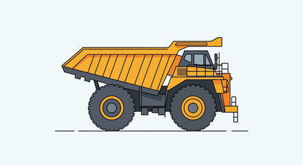 Yellow mining dump truck illustration, heavy construction vehicle, side view, flat design © Sugiono