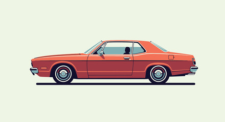 Obraz premium Retro Orange Coupe Car Side View Illustration, Vintage Automobile