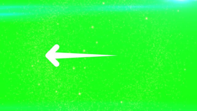 Arrow depicted as a bright white icon points to the left side while floating amidst a field of small glowing particles set against a soft green background to denote movement and digital energy.