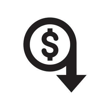 Dollar sign icon with downward arrow indicating value drop devaluation currency business illustration recession negative investment depreciation reduction interest markdown shrinkage