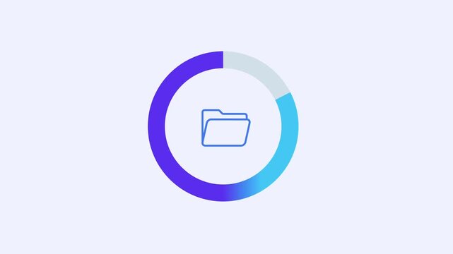 Animated circular folder progress indicator with gradient loading ring and folder icon. Clean flat motion graphic for file management, storage access, data processing, and digital workflow concepts.