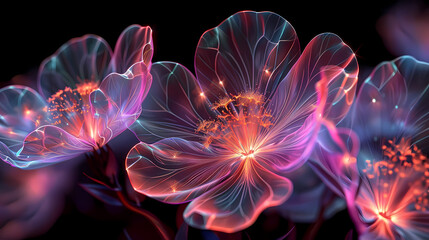 Obraz premium Soft-glowing edge flower featuring luminous soft glow highlighting every petal edge beautifully, gentle edge illumination creates peaceful and meditative floral composition.