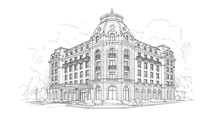 Obraz premium Classic Luxury Hotel Building Architecture Vector Illustration