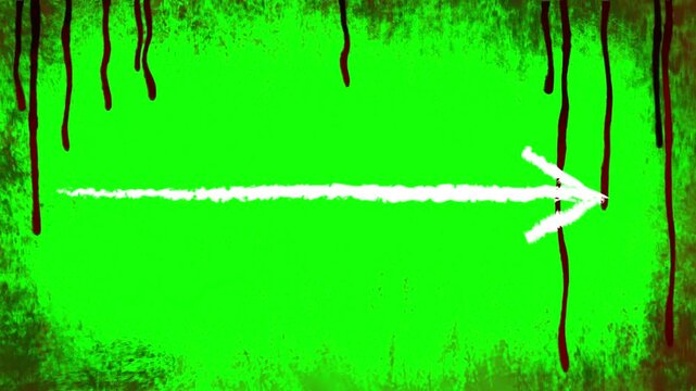 Arrow drawn in a rough white stroke points to the right side against a vibrant green background that features dark dripping paint textures along the top and bottom edges to create a grunge effect.