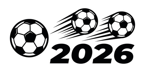 2026 soccer ball with speed motion lines vector illustration. Dynamic football championship typography graphic element for sports design © DILARA