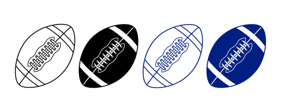 American football vector icons set. Minimalist line art and filled silhouette rugby ball symbols collection for sports web and logo design