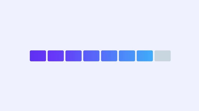 Animated segmented progress bar with colorful gradient blocks. Clean flat motion graphic for loading status, processing progress, task completion, system activity, and digital interface concepts.