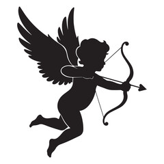 Fototapeta premium Cupid silhouette aiming bow and arrow for Valentine's Day and romantic wedding design