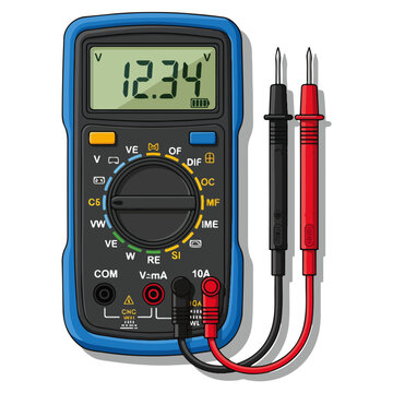 digital multimeter with test leads flat vector illustration