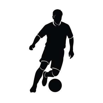 Soccer player dribbling ball silhouette isolated vector illustrator line art icon design.