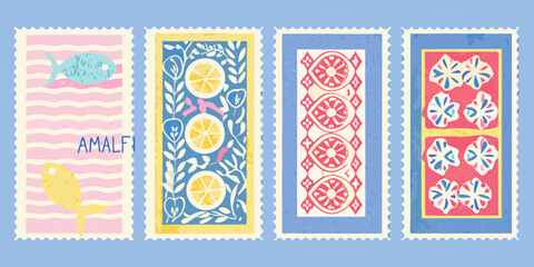 travel stamps with coastal motifs vector illustration © Satyajit