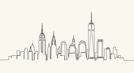 Obraz premium Minimalist New York City Skyline Vector Illustration Line Art Drawing