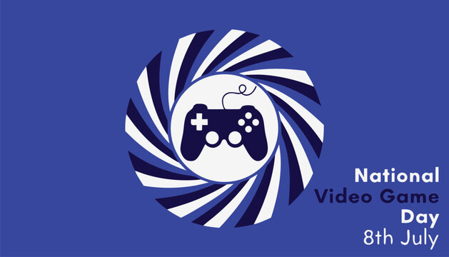 Blue graphic design celebrating national video game day in july