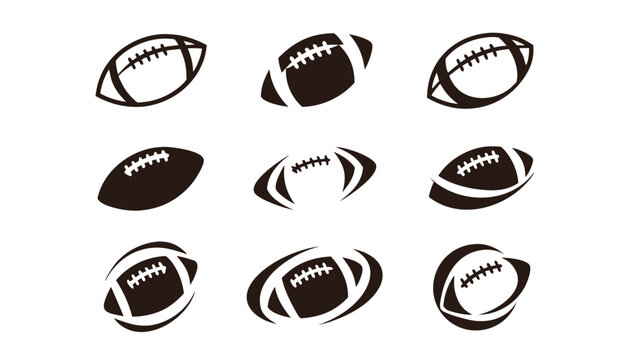 Nine simple black and white american football ball vector icons