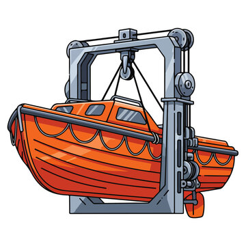 Orange Rescue Lifeboat Davit Crane Vector Illustration