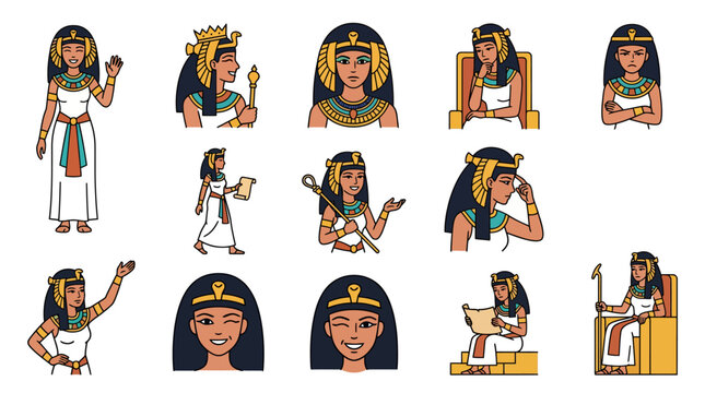 Ancient Egyptian Queen Cleopatra Vector Character Set with Different Poses and Expressions