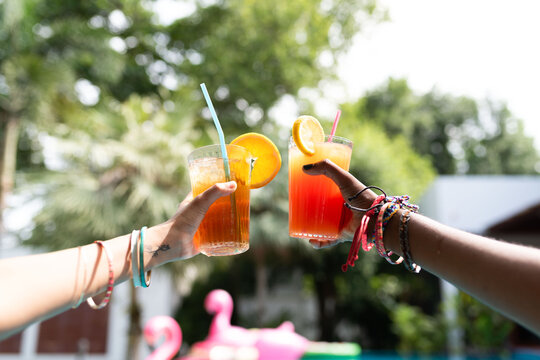 Refreshing summer drinks by poolside