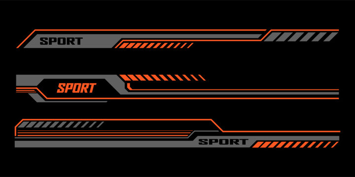 Racing sport car stickers and race line decals with checkered pattern, vector stripes. Auto art decals with car wheel, start or finish flag and red halftone racing pattern background for car stickers