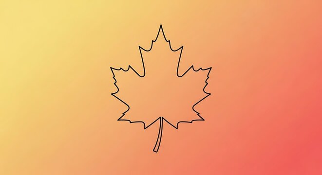 Minimalist black outline of a maple leaf on gradient background