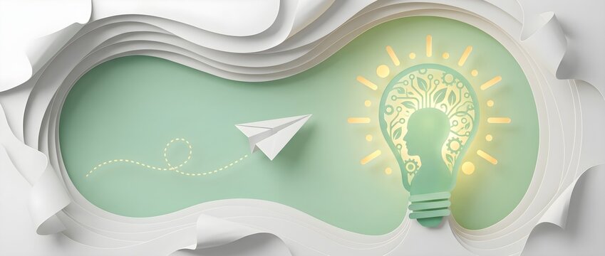 Green Innovation Light Bulb Paper Cut Background Sustainable Energy Concept