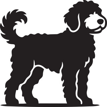 Black silhouette of a fluffy dog a stylized vector illustration of a doodle breed perfect for pet-related designs and logos