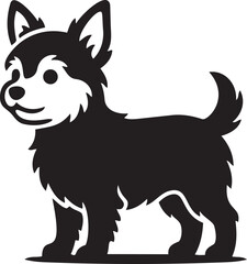 Cute black and white husky puppy silhouette simple flat vector illustration for pet branding and design elements isolated on white © Laiba
