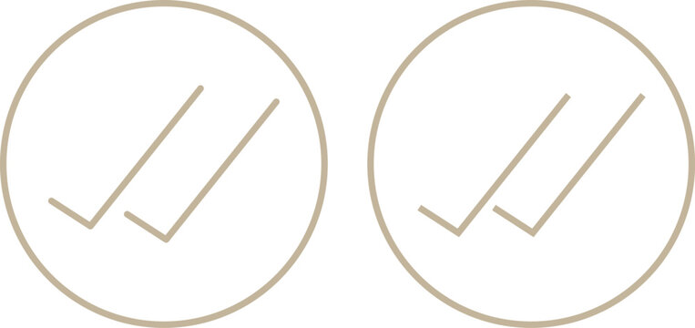 PrintDouble check icon set in circular outline. Message seen symbol. Two tick sign .Set of green and black check marks with single and double ticks in various circular and square shapes
