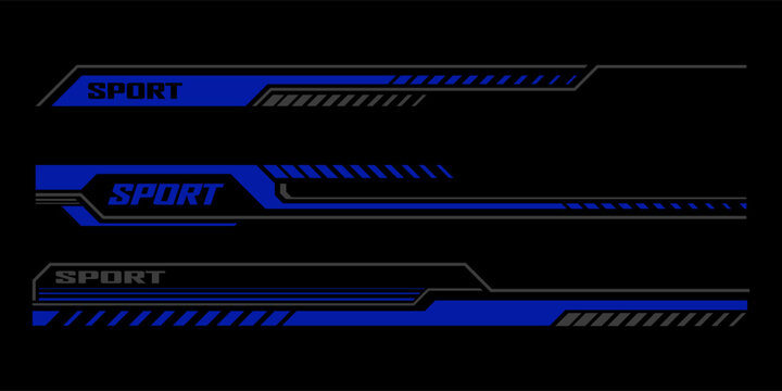 Racing sport car stickers and race line decals with checkered pattern, vector stripes. Auto art decals with car wheel, start or finish flag and red halftone racing pattern background for car stickers