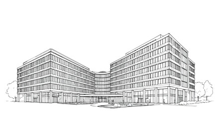 Fototapeta premium Modern office building architectural line art vector illustration