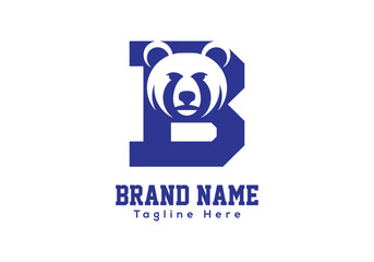 Letter b logo design with a bear head silhouette inside, creative animal mascot emblem for sports team or business brand identity © Creative Juel 