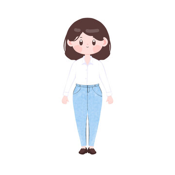 Cute girl character standing pose neutral, full body illustration