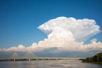 Fototapeta premium 63895-15302 Clark Bridge over Mississippi River and thunderstorm (Cumulonimbus Cloud) Alton, IL