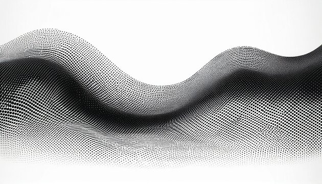 abstract black halftone wave pattern geometric dotted flow shape fading on white background modern minimal technology texture for digital data and sound visualization concept