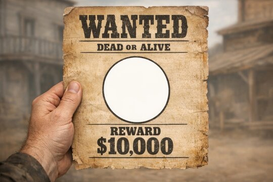 A person holding up a wanted person poster with details about the fugitive
