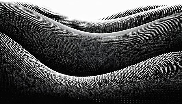monochrome halftone wave texture with circular dot pattern forming smooth flow visual modern abstract background concept ideal for minimalist poster digital design or retro composition