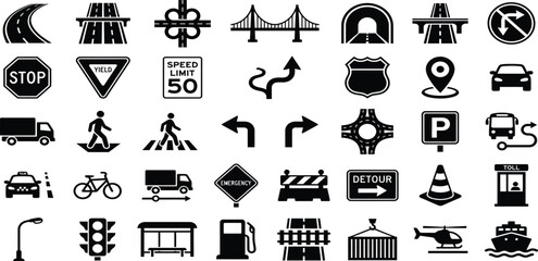 Comprehensive transportation and traffic infrastructure vector icon set © Vector Mahi