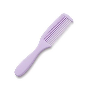Purple plastic hair comb with handle on white background