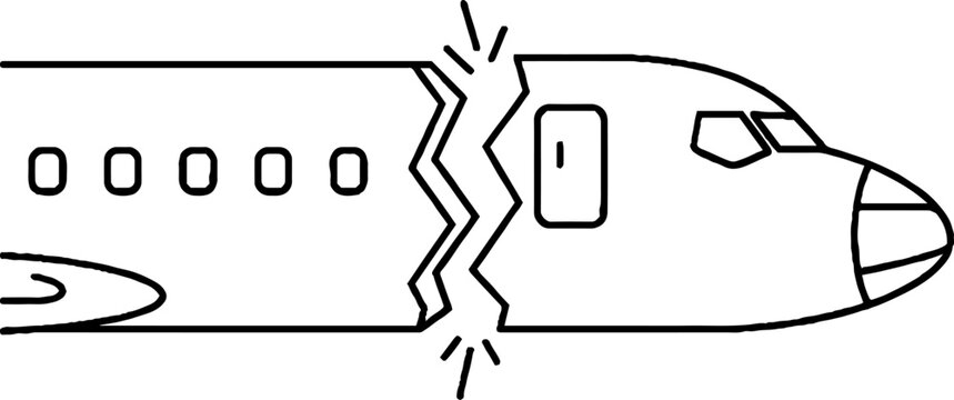 Broken airplane illustration with cracked fuselage detail closeup.