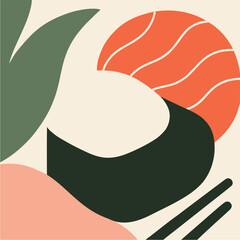 Minimalist Salmon Sushi Japanese Cuisine Abstract Vector Illustration © Thays