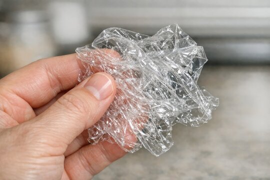 A person holds a plastic wrapped item with caution, perfect for scenes where a character is handling hazardous materials or suspicious packages