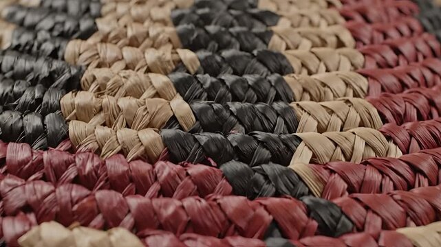 Closeup of a Woven Textured Fabric with Geometric Patterns and Earthy Tones.