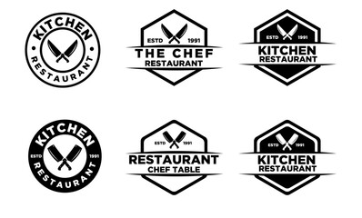 Obraz premium Restaurant and Kitchen Logo Design Collection with Crossed Knives and Chef Cleavers, Vintage Emblem Style