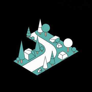 Isometric illustration of a stylized landscape.