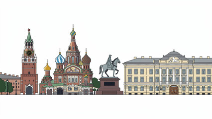 Obraz premium Colorful cityscape featuring iconic Russian architecture, historic buildings and urban setting