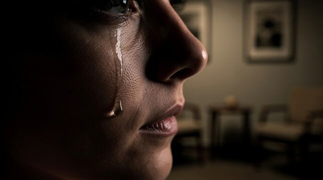 Close up of a tear rolling down a person's face