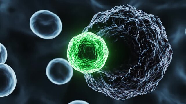 Cellular structure with glowing green cell ideal for creative backgrounds and modern web design