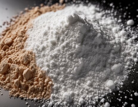 a macro shot of lithium bromide powder with the camera positioned directly above to emphasize its fine uniform texture and a bright even lighting to bring out the subtle color variations