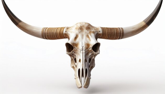 longhorn skull isolated animal skeleton with horns on white background