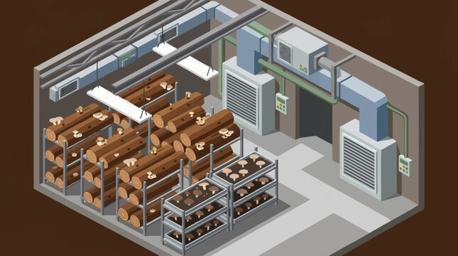 Isometric view of a warehouse interior.